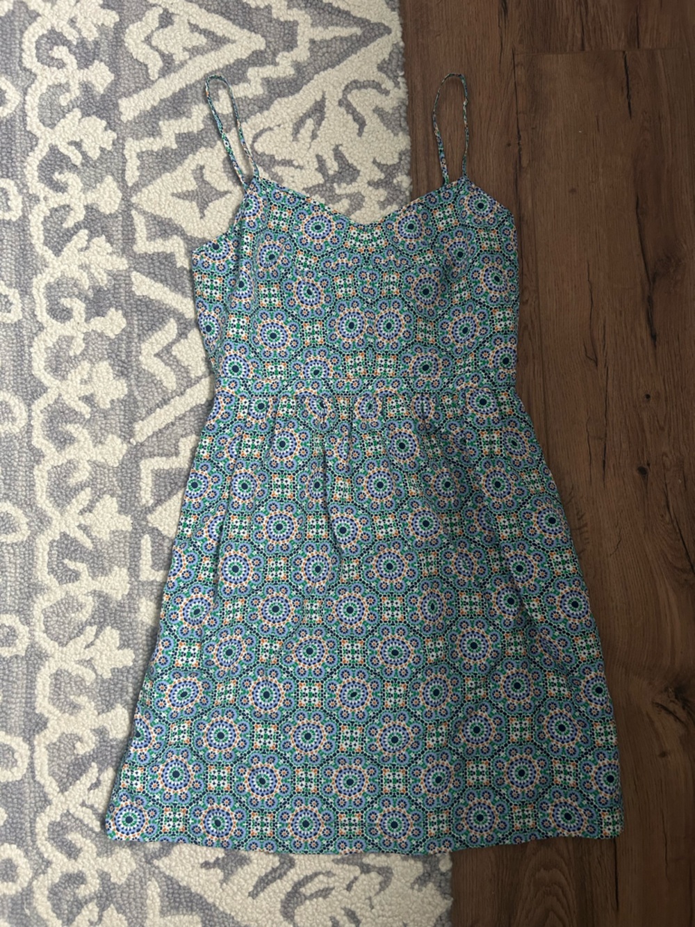 J. Crew Spaghetti Strap Blue Mosaic Print Sundress size 2
